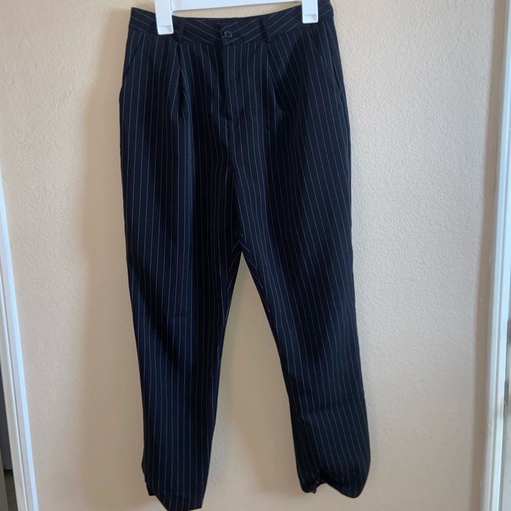 vintage striped trousers black dress slacks high waist glamour fashion y2k pants - Picture 2 of 11